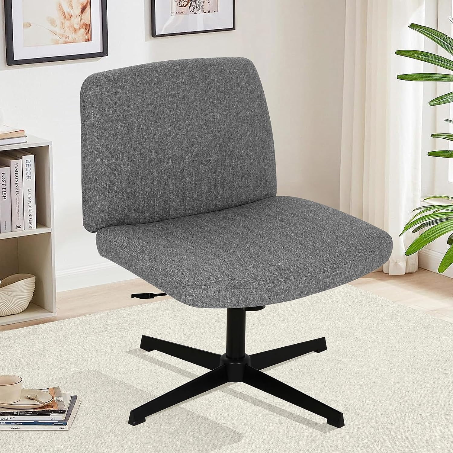 Cross Legged Office Chair Desk Chair Without Wheels,Vanity Chair with