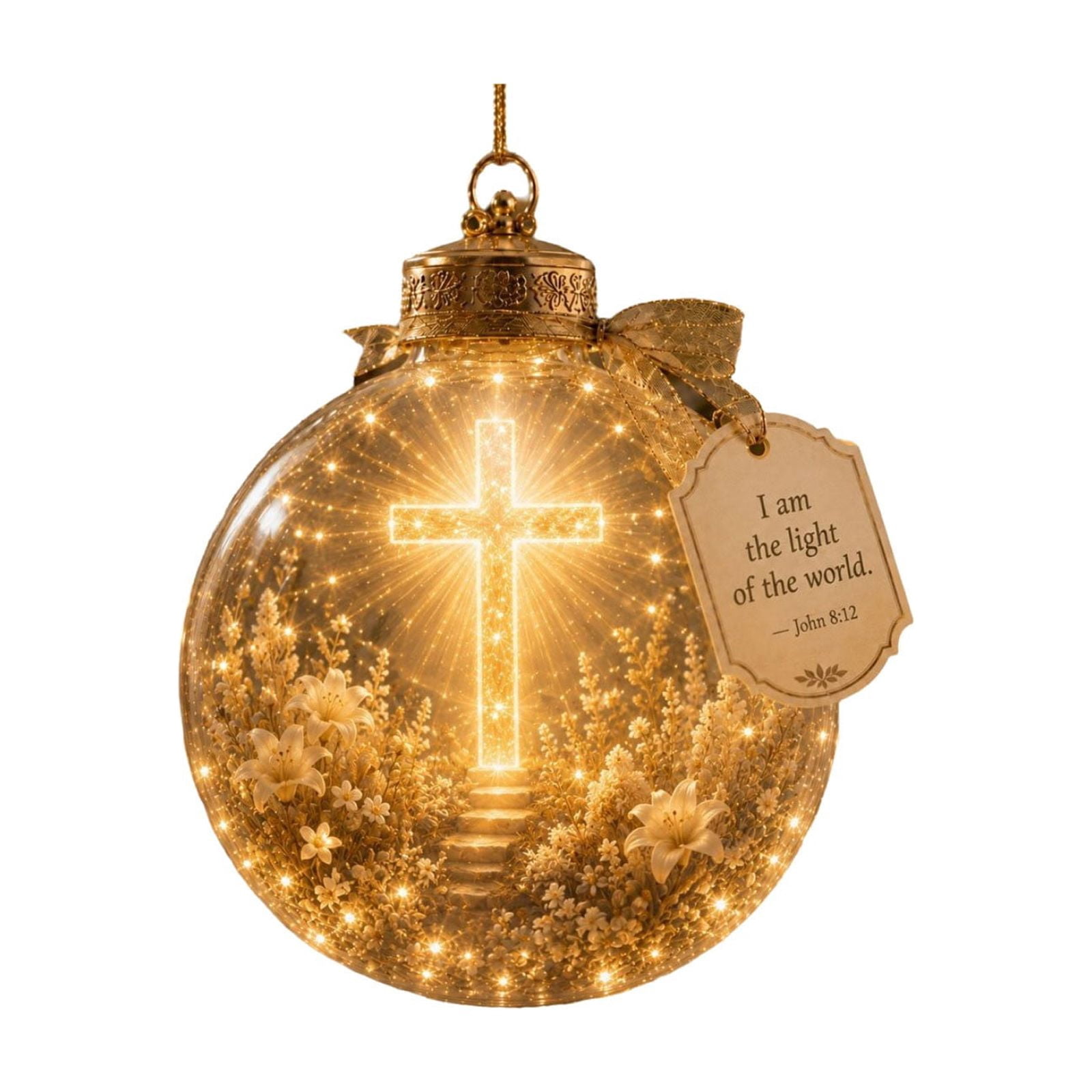 Cross Let Go Let God Inspirational LED Glass Ball Ornament Hanging ...