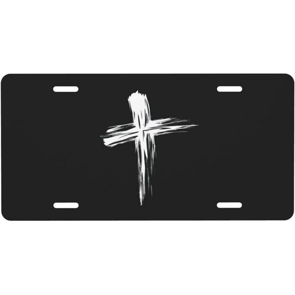 Cross License Plate, Decorative Car Front License Plate, Aluminum Novelty License Plates Vanity Tag Metal Car Plate for Women Men 6 X 12 Inch