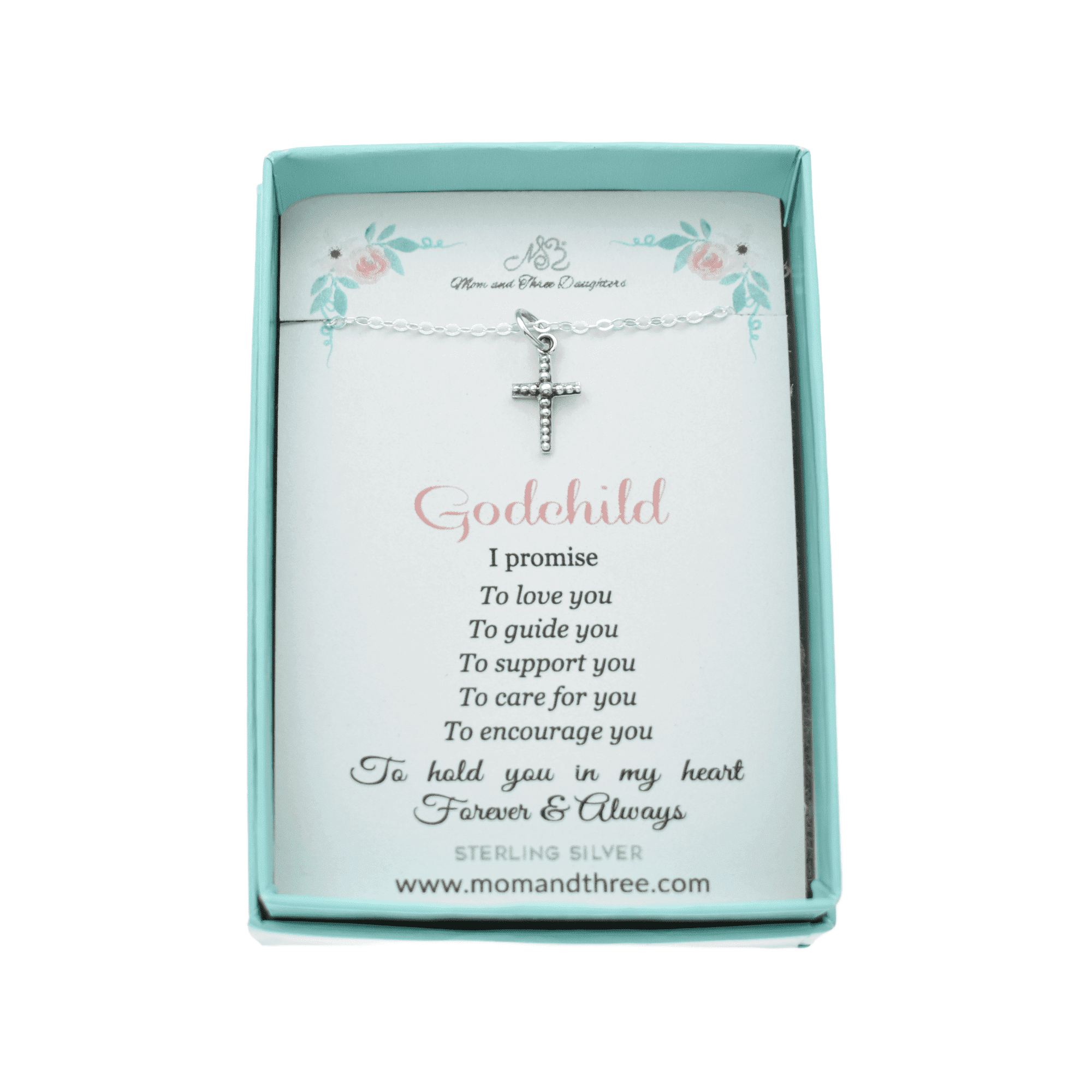 Cross Necklace in Sterling Silver. Handcrafted 14" Charm Cable Chain. Strong Scratch Resistant Jewelry. Perfect Baptism Gift for Your New Godchild