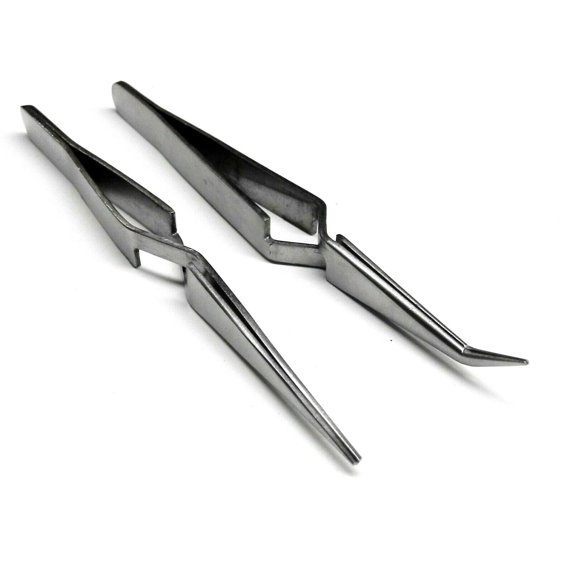 Cross Lock Tweezer Set 100mm Short Self Closing Holding Bent Straight Tweezers