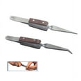 thumbnail image 1 of Cross Lock Tweezers Fiber Grip Tweezers Self Closing 4-1/2" Bent & Straight Pair, 1 of 1