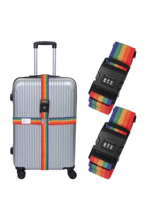 Cross Luggage Straps with Combination Lock Adjustable Suitcase Belt Rainbow