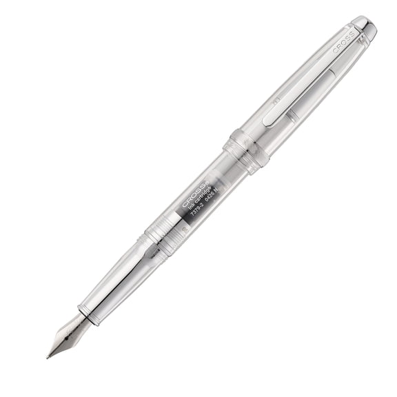 Cross Lume Translucent Translucent Clear Resin Fountain Pen - Chrome-Plated Appointments - Medium Stainless Steel Nib - Black Ink Cartridge Included - Lifetime Mechanical Warranty