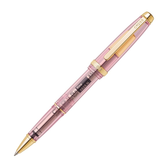 Cross Lume Translucent Translucent Pink Sapphire Resin Ballpoint Pen - Gold-Tone PVD Appointments - Black Fine-Tip Ballpoint - 0.27mm Line Width - Lifetime Mechanical Warranty
