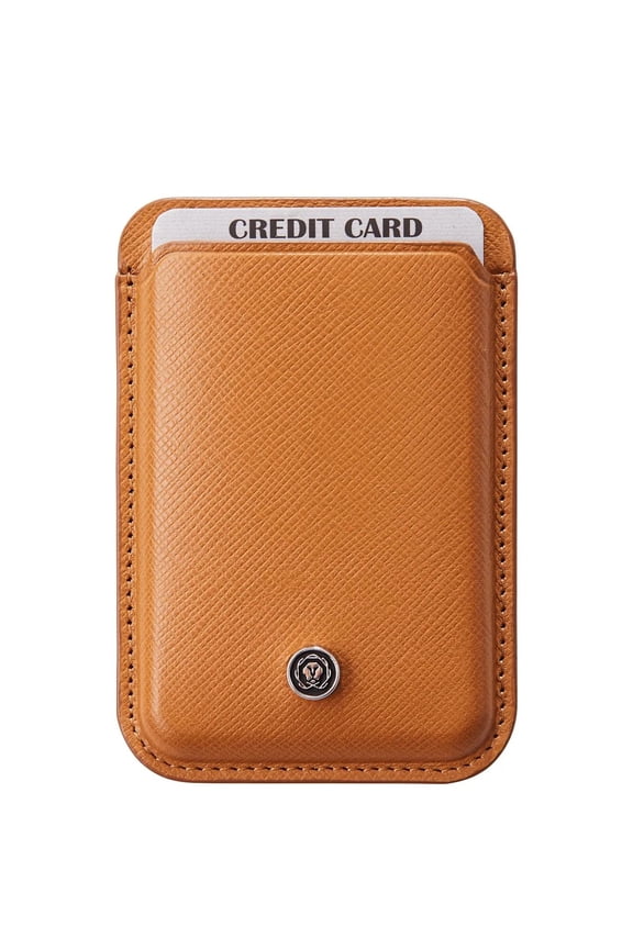 Magnetic Phone Wallet, Cell Phone Card Holder, RFID-Blocking, Genuine Saffiano Leather Wallet Attachment for Mobile - Mocha