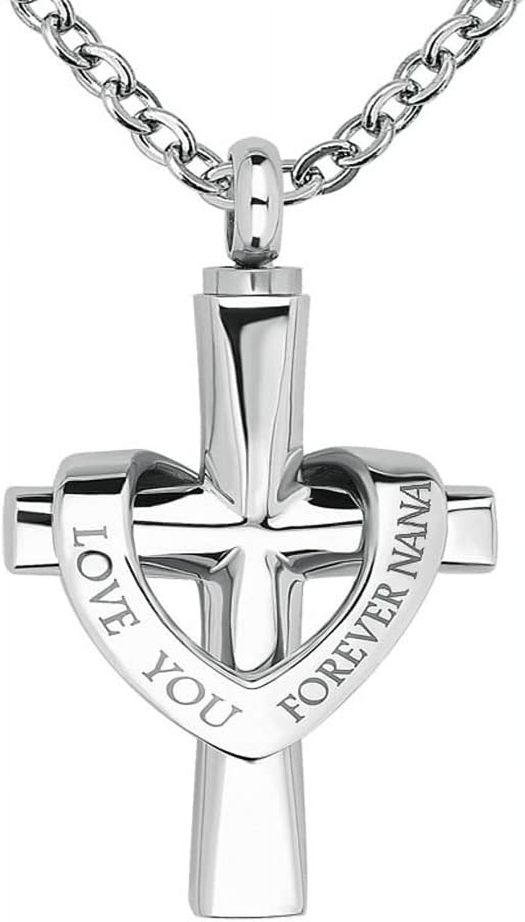 Cross Memorial Cremation Urn Necklace for Human Ashes Stainless Steel