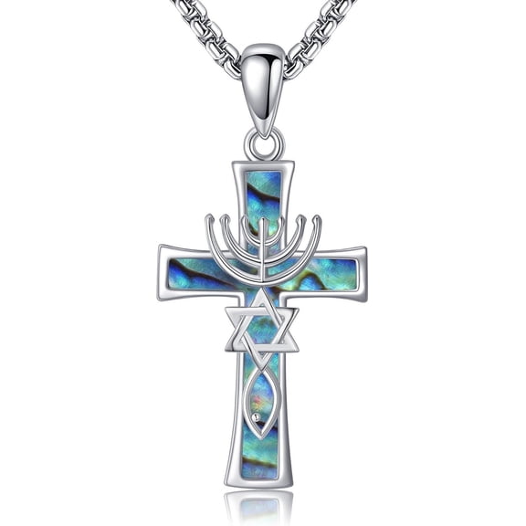 Cross Messianic Seal Mezuzah Necklace Sterling Silver Jewish Religious Pendant Necklace Protection Hanukkah Jewelry Gifts for Women Men