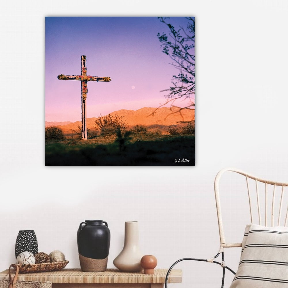 Cross Moon by photographer Steven A. Heller - 14"x14" Canvas Artwork - Multi-Color 30 x 30