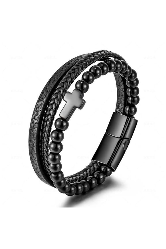 Cross Multi-layer Stainless Steel Men's Bracelet