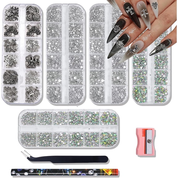 Cross Nail Charms and Gems,Nail Gems Flatback Rhinestones Crystals,Punk Vintage Cross Flower Heart Charms Nail Art Charms,Nail Decor for Women Girls,Nail Art Design DIY Craft