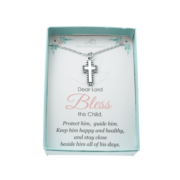 Cross Necklace. 14" Stainless Steel Cable Chain. Cross Necklace. Baptism Gift. Religious Gift