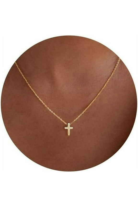 Cross Necklace, 14K Gold Plated Box Chain Cross Pendant Necklace Dainty Simple Silver Cross Tiny Necklace for Women