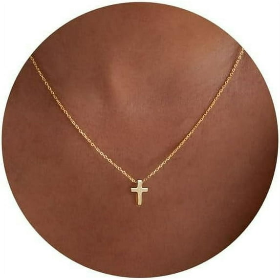Cross Necklace, 14K Gold Plated Box Chain Cross Pendant Necklace Dainty Simple Silver Cross Tiny Necklace for Women