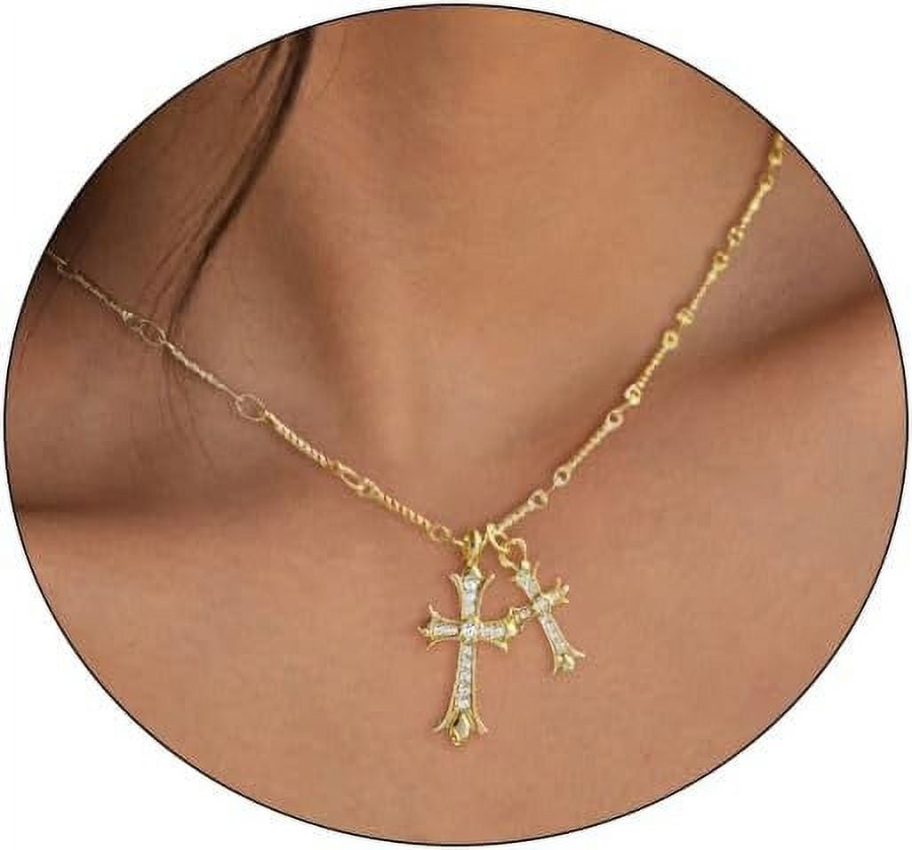 Cross Necklace 14K Gold/Silver Plated Double Cross Pendant Necklace