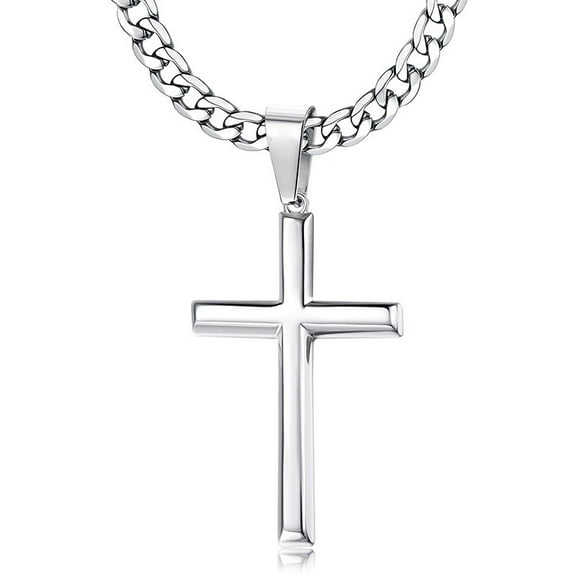 Cross Necklace 14K White Gold for Men Women 5mm Durable Cuban Crucifix Pendant Necklace Jewelry