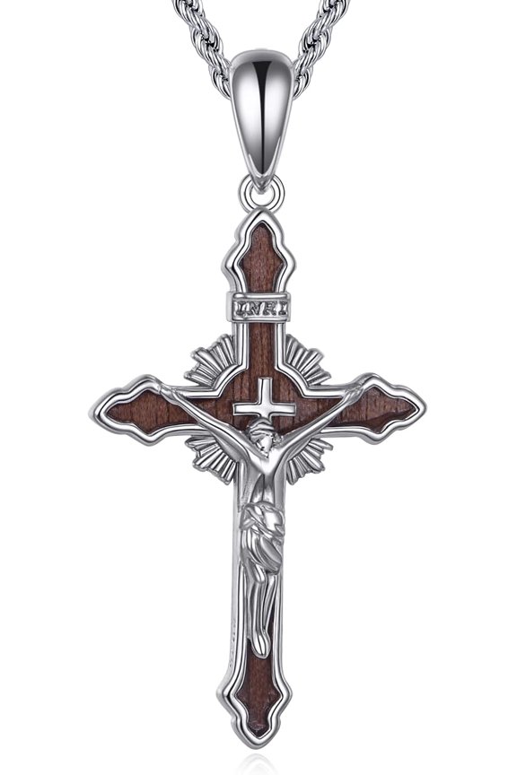 Cross Necklace 925 Sterling Silver Christian Jesus Pendant Religious Gift For Men