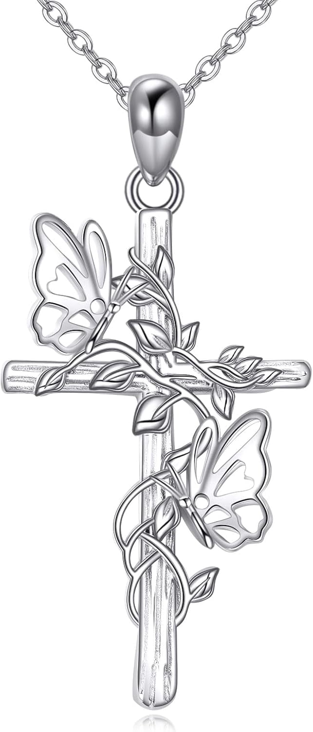 Cross Necklace 925 Sterling Silver Turquoise/Mustard Seed/Butterfly/Mushroom/Holy Spirit/Star of David Necklace Jewelry Gifts for Women