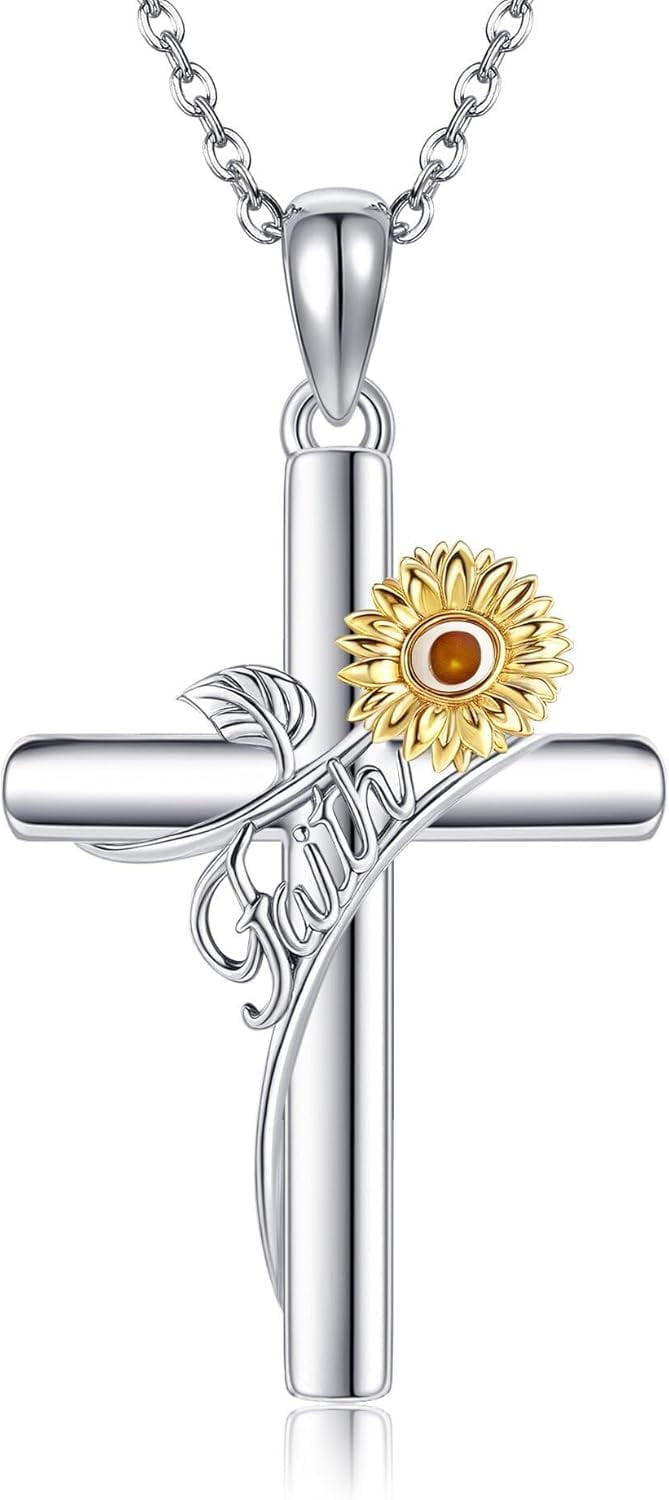 Cross Necklace 925 Sterling Silver Turquoise/Mustard Seed/Butterfly/Mushroom/Holy Spirit/Star of David Necklace Jewelry Gifts for Women