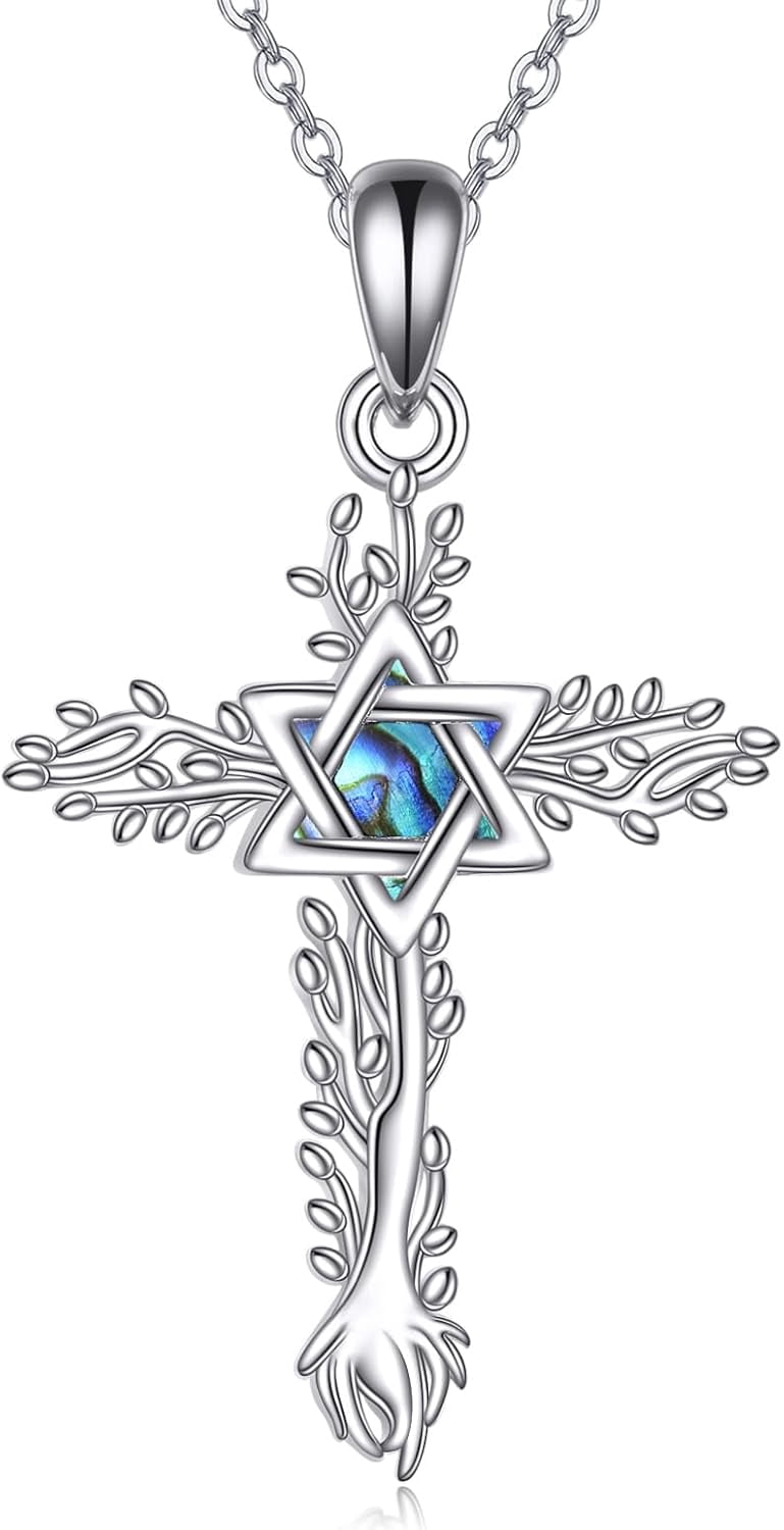 Cross Necklace 925 Sterling Silver Turquoise/Mustard Seed/Butterfly/Mushroom/Holy Spirit/Star of David Necklace Jewelry Gifts for Women