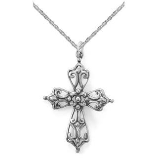 Cross Necklace Beaded Open Swirl Design Antiqued Sterling Silver with Chain Cross Necklace Beaded Open Swirl Design Antiqued Sterling Silver with Chain
