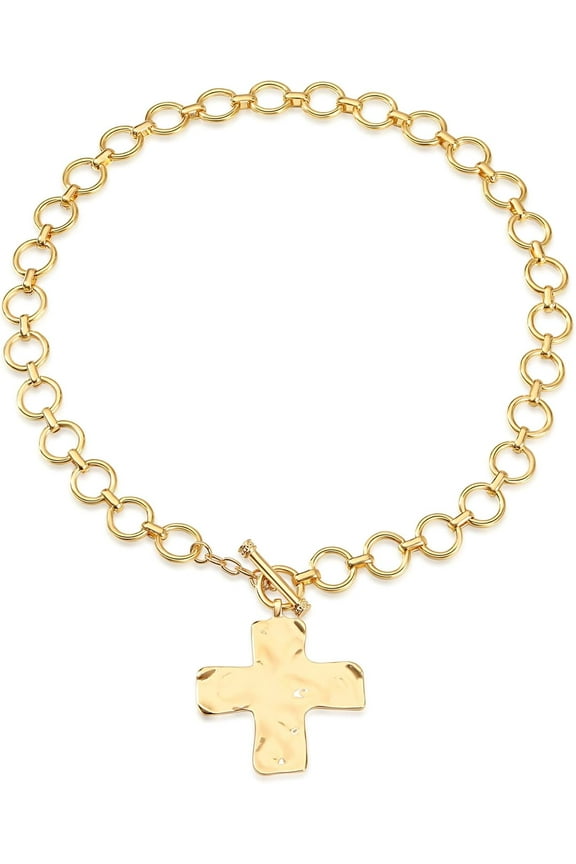 Cross Necklace Chunky Personalized Gold Cross Pendant Necklace Hammered Chunky Cross Necklace