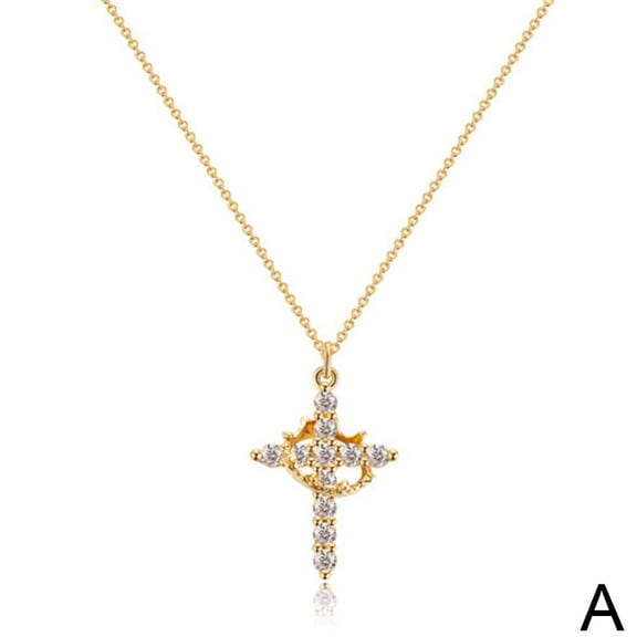 Cross Necklace with Crown for Women, Rotatable Crown Cross Pendant Necklace, Gold Silver Plated Crown Cross Necklace, Faith Cross Jewelry Valentines Day Graduation Gifts for Women Men