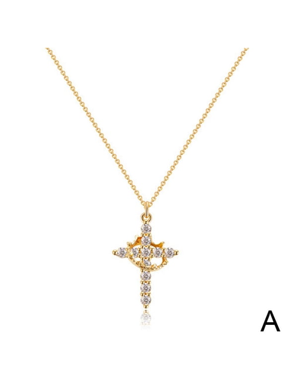 Cross Necklace with Crown for Women, Rotatable Crown Cross Pendant Necklace, Gold Silver Plated Crown Cross Necklace, Faith Cross Jewelry Valentines Day Graduation Gifts for Women Men