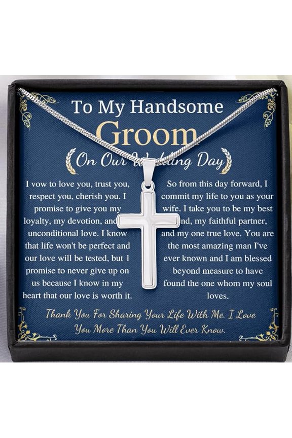 Cross Necklace For My Groom from Bride on wedding ceremony with Personalized Heart Touching Message Card