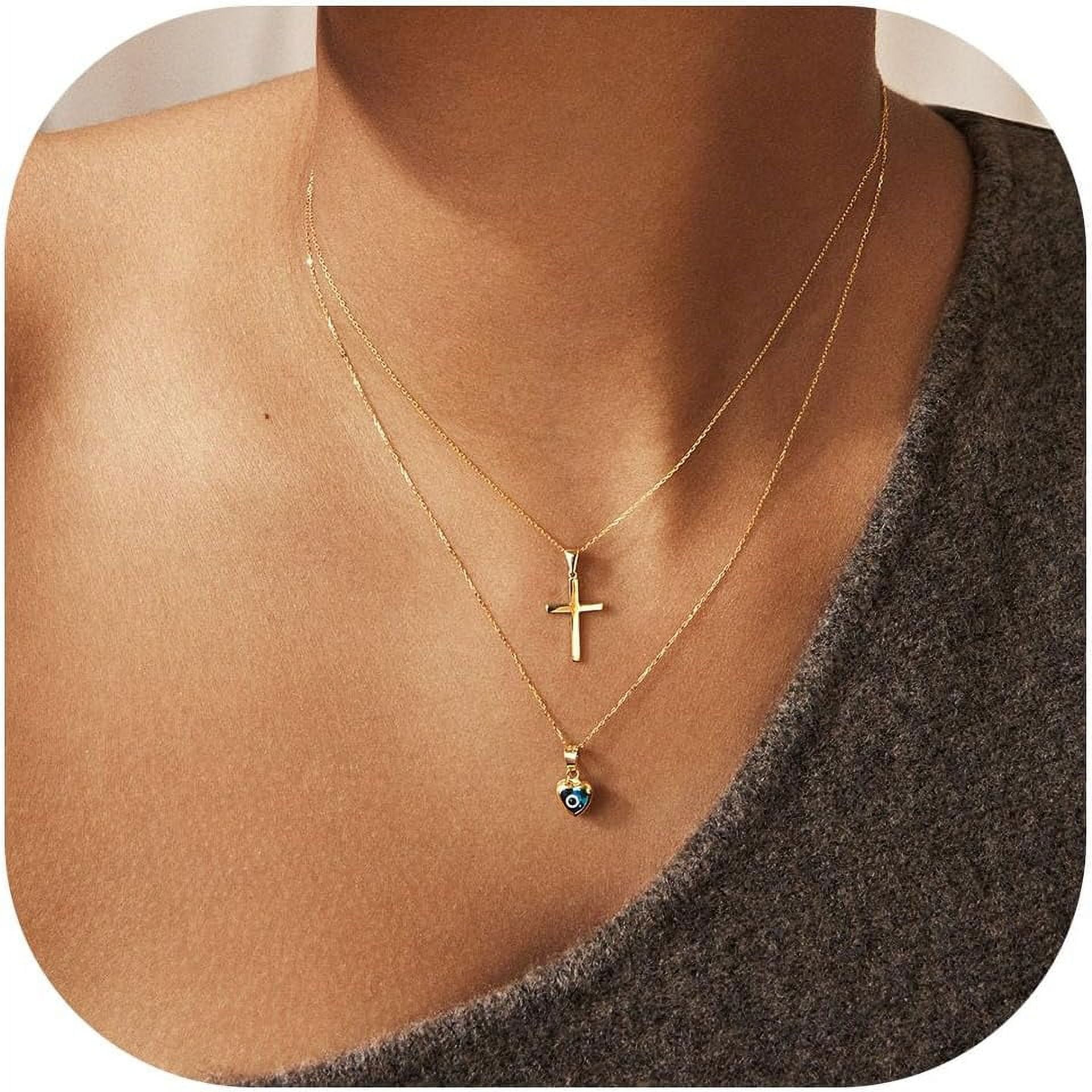 Cross Necklace For Women 14K Gold Plated Cross Necklace Layered Gold