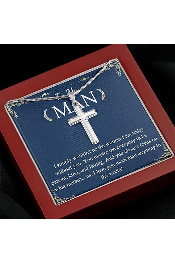 Cross Necklace Gift For Boyfriend/Husband, Christmas Gift For Husband From Wife, To My Man Present On Anniversary & Birthday, Stainless Steel Snake Chain Cross Necklace with Message Card