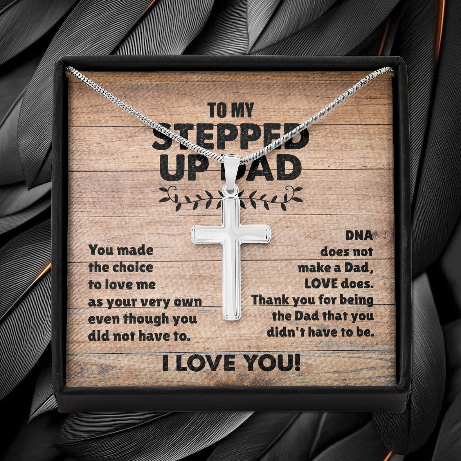 Cross Necklace Gift for Step Dad from Step Son with Message Card and Gift Box, Bonus Dad Jewelry, Christian Gift for Men, Father’s Day Present from Stepchild, Birthday Gift for Bonus Father