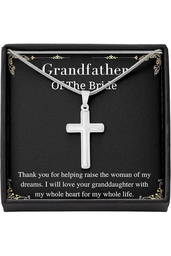Cross Necklace Grandfather of the Bride Gifts from groom, grandfather wedding gift, Personalized Gift from grandson with Message Card