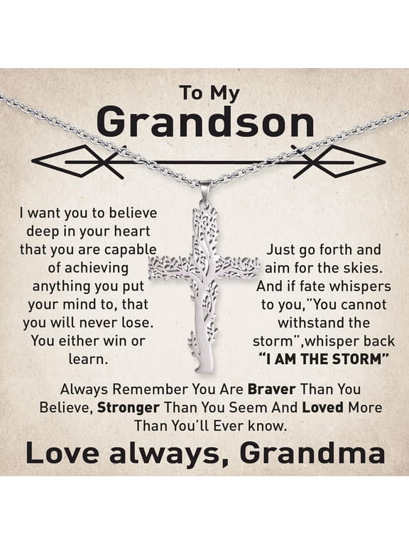 Cross Necklace, Grandson Gifts from Parents, Present for Grandson, To My Grandson Necklace from Grandma, Cross Chain with Message Card