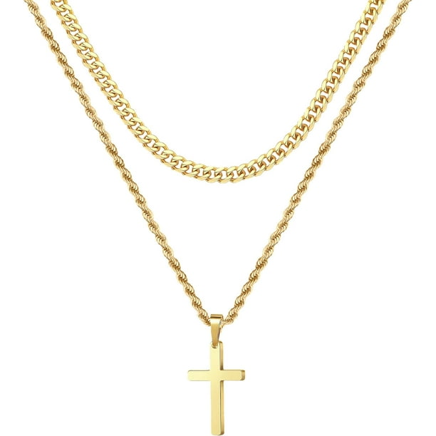 Cross Necklace for Men, Gold Black Silver Mens Cross Necklaces Stainless Steel Cross Pendant Necklace Simple Jewelry Gifts Cross Chain Necklace for Men
