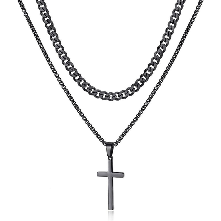 Cross Necklace for Men,Gold Black Silver Stainless Steel Layered
