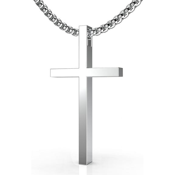 Cross Necklace for Men, Stainless Steel Cross Silver/Black/Gold Cross Pendant Necklaces for Men Women Religious Cross Jewelry Christian Faith Gifts for Prayer Simple Style Jewelry Gift 24 Inches