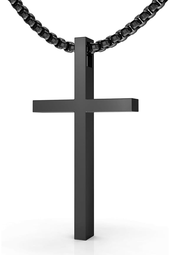 Cross Necklace for Men, Stainless Steel Cross Silver/Black/Gold Cross Pendant Necklaces for Men Women Religious Cross Jewelry Christian Faith Gifts for Prayer Simple Style Jewelry Gift 24 Inches