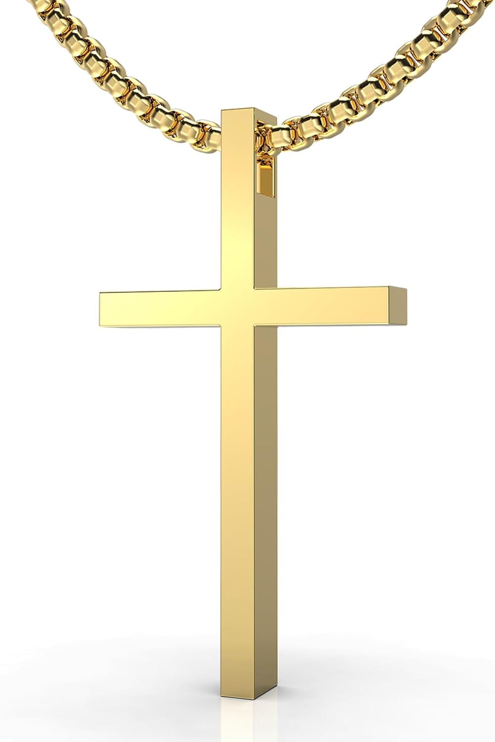 Oidea Men's Stainless Steel Cross Necklace With Lord's Prayer Engraved - Includes Chain (Gold, Black, Blue, Silver) - View #11