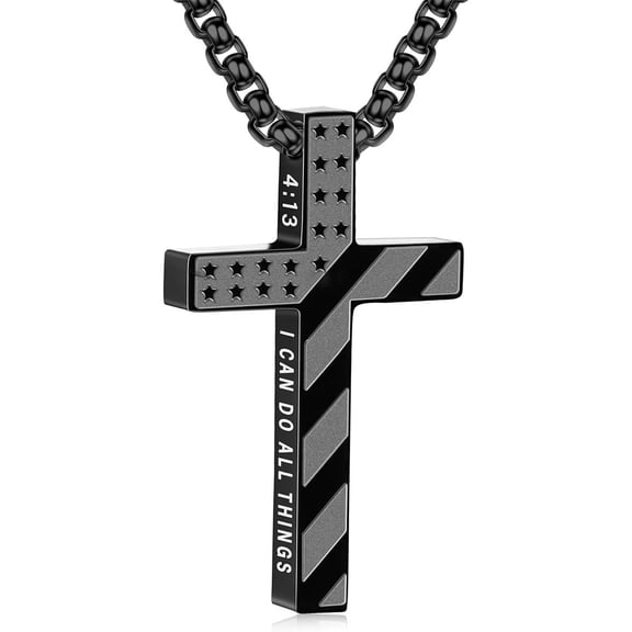 Cross Necklace for Men, Graduation Gifts First Communion Confirmation Stainless Steel Chain Pendant Bible Verse Religious Christian Christmas Jewelry Gifts 23 Inches