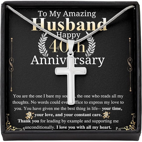 Cross Necklace On Fourtyeth Anniversary For Husband from wife , keepsake gift with Personalized Message Card