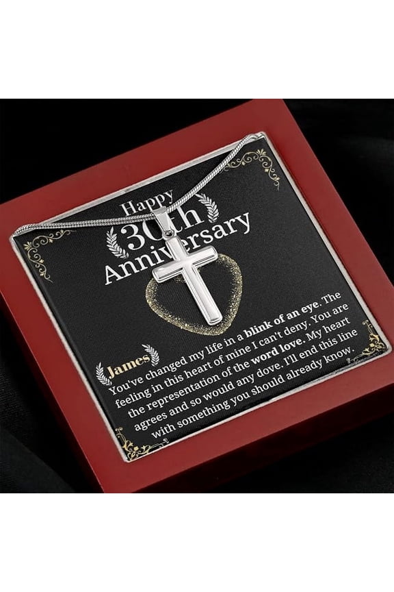 Cross Necklace On Thirtieth Anniversary For Husband from wife, keepsake gift with Personalized Message Card