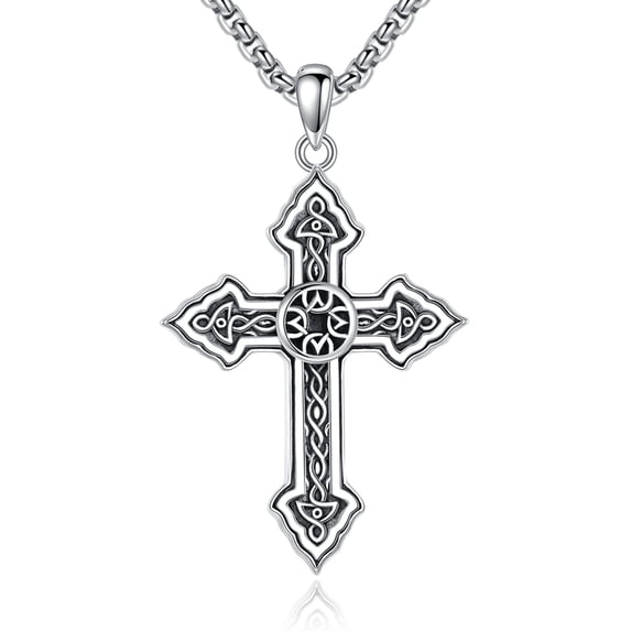 Cross Necklace S925 Sterling Silver Celtic Knot Crucifix Pendant Religious Jewelry Gifts for Men Women