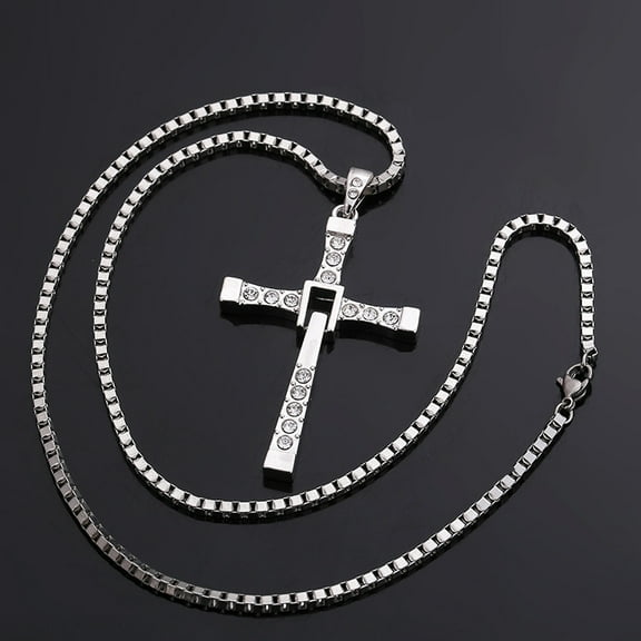 Cross Necklace - Stainless Steel Cross Necklace for Women & Men with Long Chain - Silver Mens Necklaces with Small Diamonds (Silver)