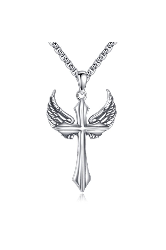 Cross Necklace Sterling Silver Angel Wings Pendant Religious Jewelry Gifts for Women Men