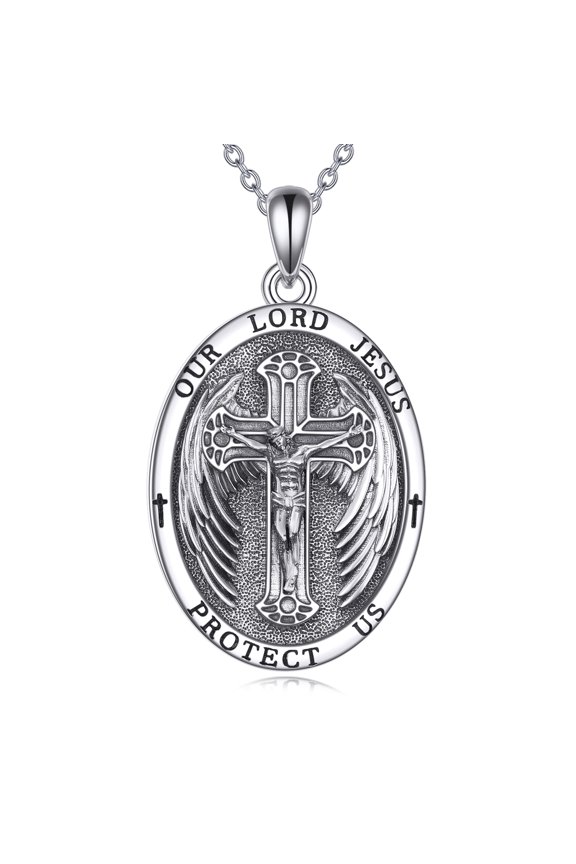 Cross Necklace Sterling Silver Crucifix Pendant Jesus Religion Jewelry Gifts for Women Men