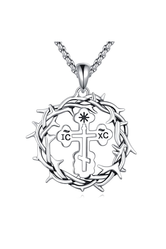 Cross Necklace Sterling Silver Eastern Orthodox Cross Pendant Jewelry Birthday Gift For Women Men
