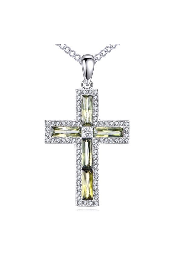 Cross Necklace Sterling Silver Green Cubic Zirconia Cross Pendant Religious Jewelry Gifts for Women Men