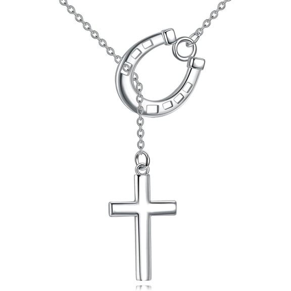 Cross Necklace Sterling Silver Lucky Horseshoe Y-Necklace Baptismal Christian Pendant Jewelry Gifts for Women