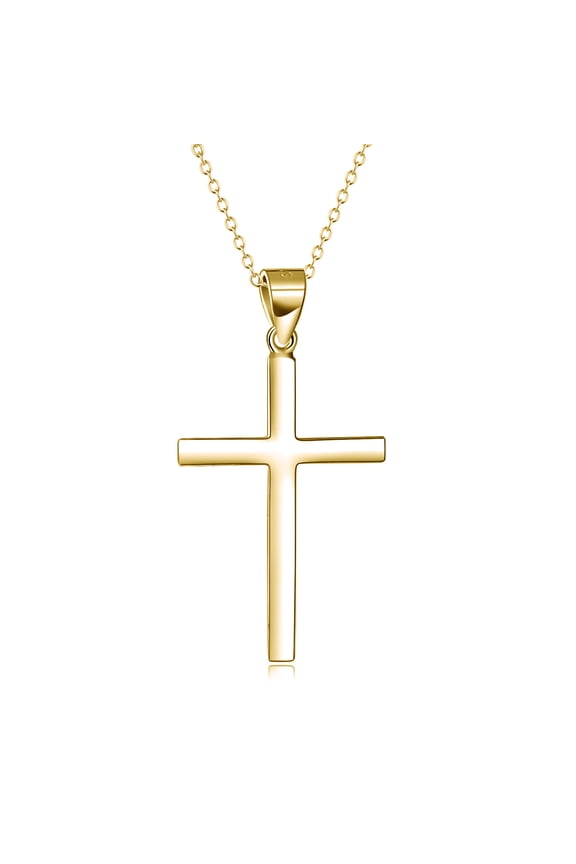 Cross Necklace Sterling Silver Pendant for Men Women (18Gold)